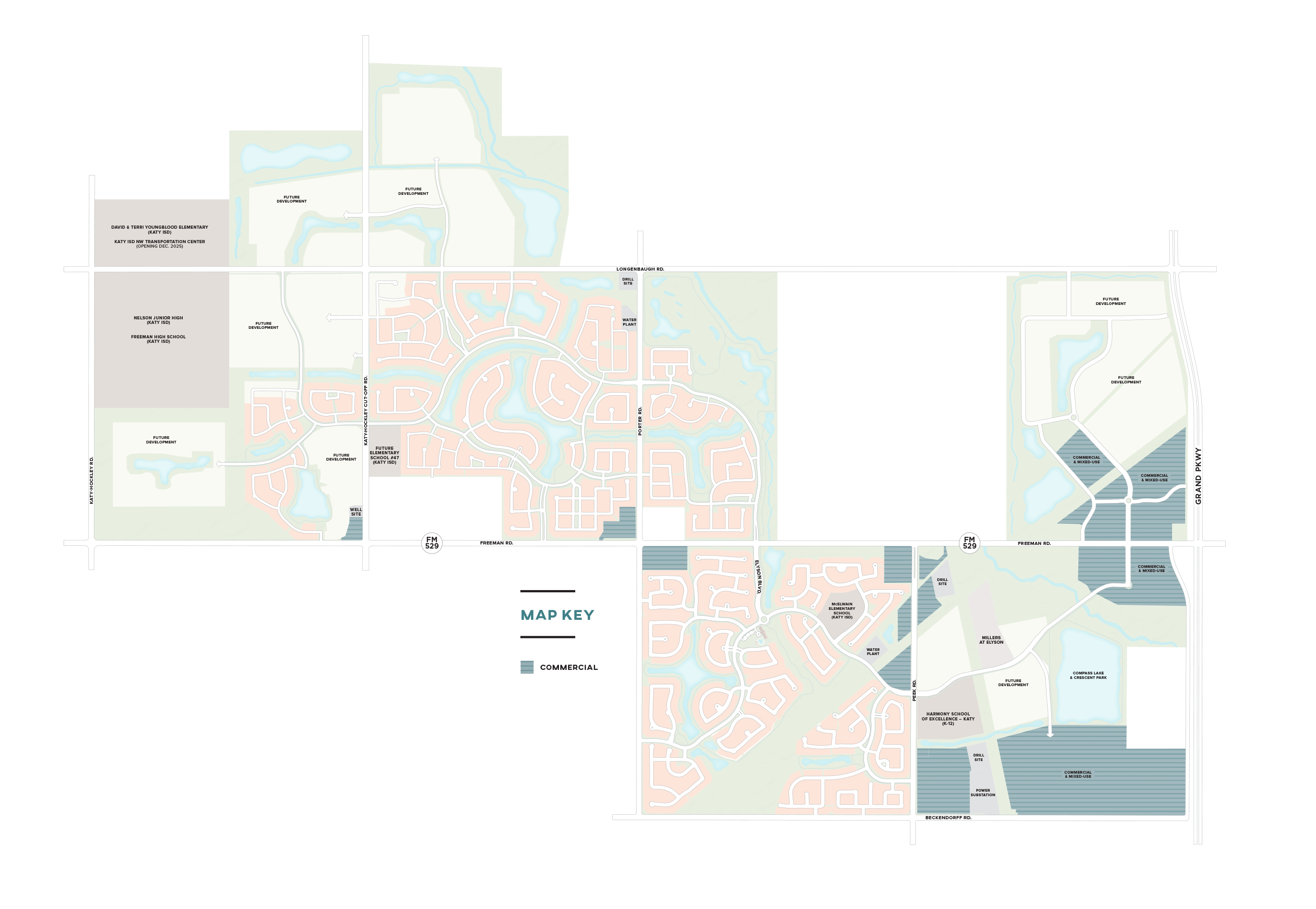 Businesses and commercial areas around Elyson community, Katy, Texas